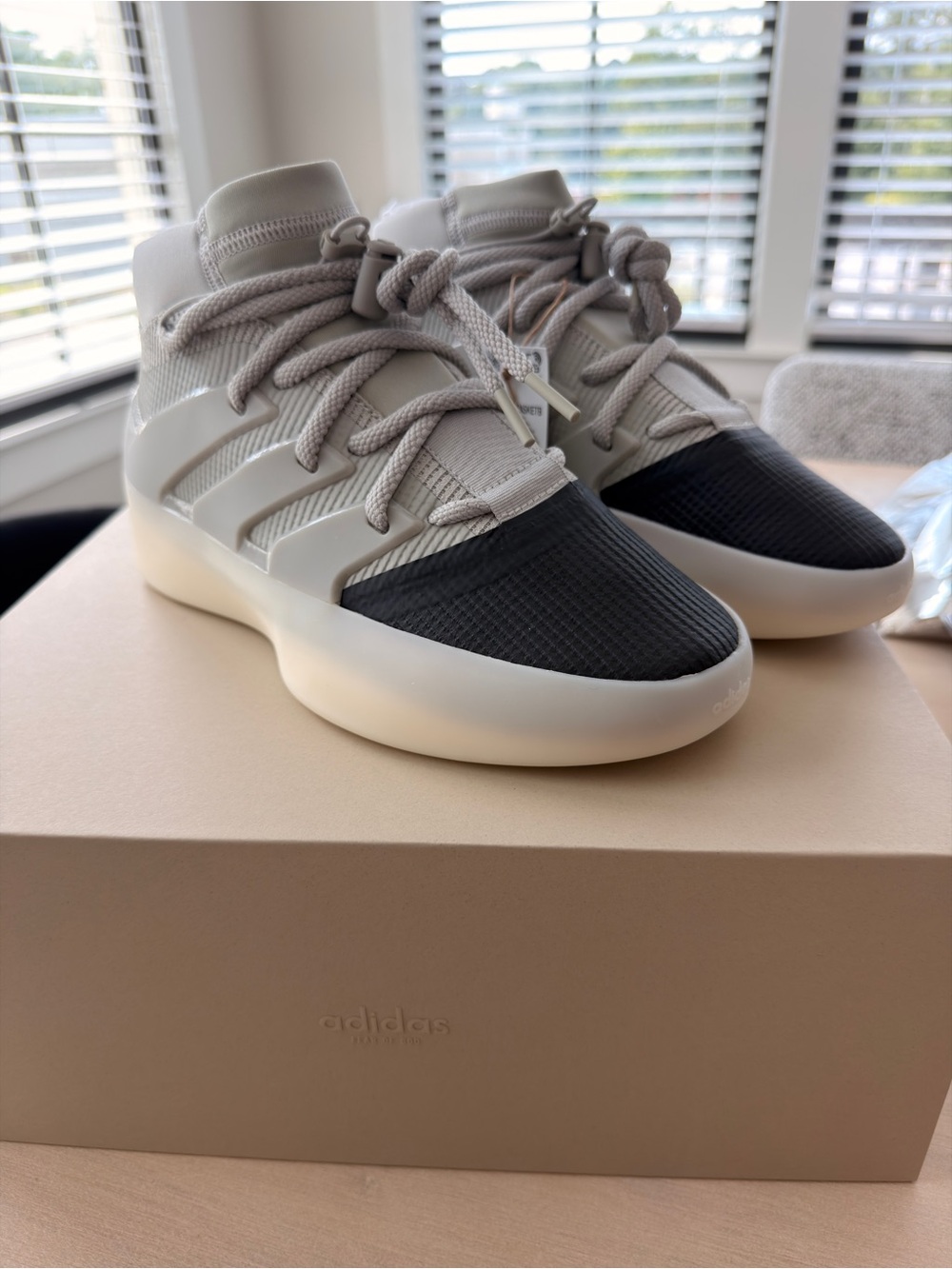 adidas Fear of God Men’s Mid-Top Sneakers in Light Gray and Black - Size 7.5